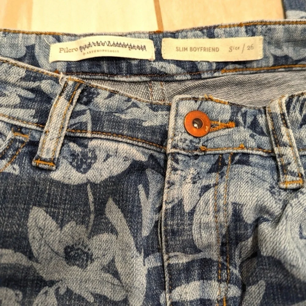 Pilcro Blue floral print Straight Leg Jeans Retro Wash Anthropologie - Picture 9 of 11